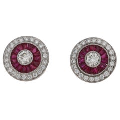 Ruby Diamond Deco Style Target Stud Earrings