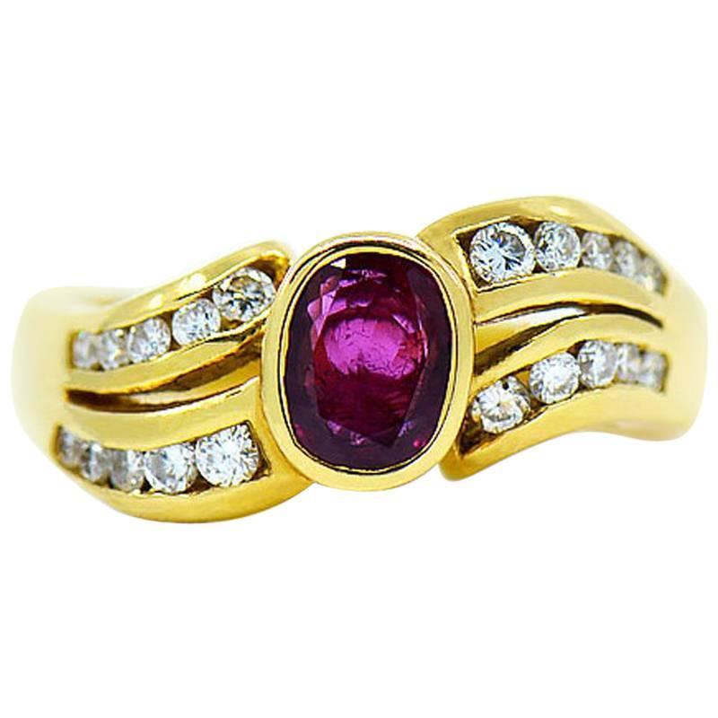 Ruby & Diamond Designer Ring in 18 Karat Yellow Gold by Assor Gioielli For Sale
