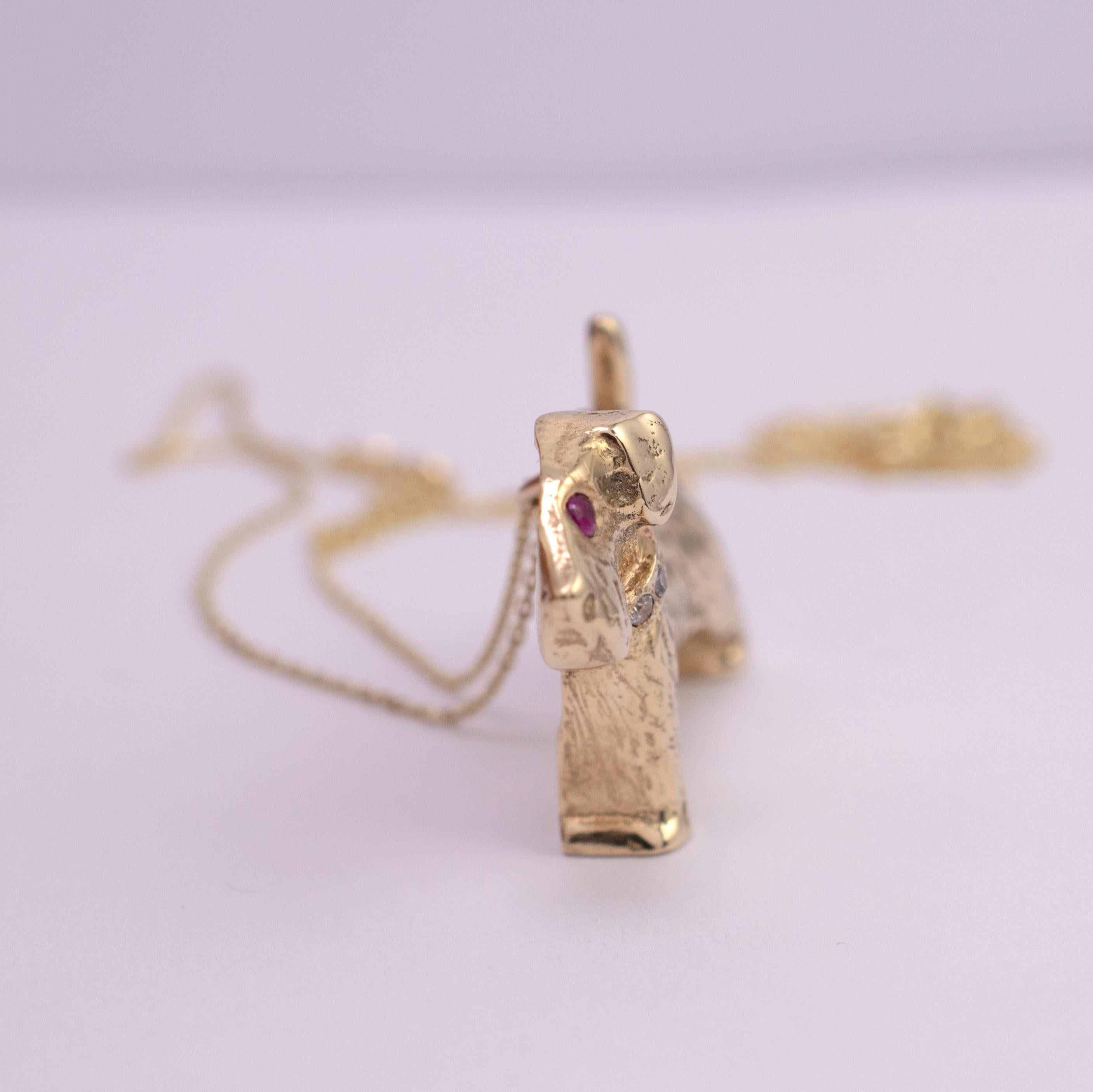 Ruby Diamond Dog Pendant Necklace 9 Karat Yellow Gold 2