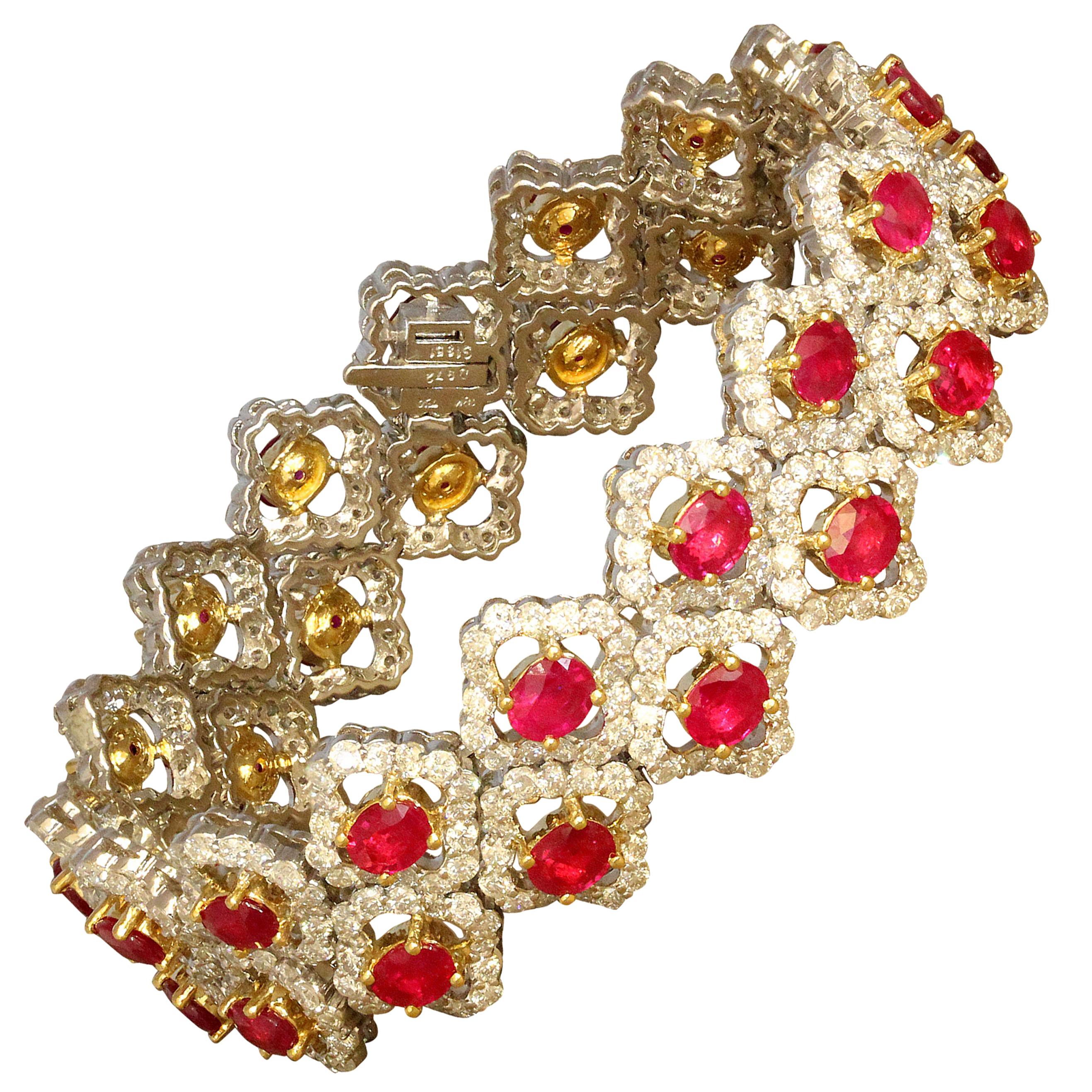 Ruby Diamond Double Row Two-Tone Gold Bracelet