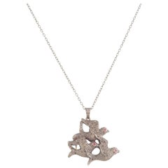 Ruby and Diamond Doves of Peace, Pendant Necklace