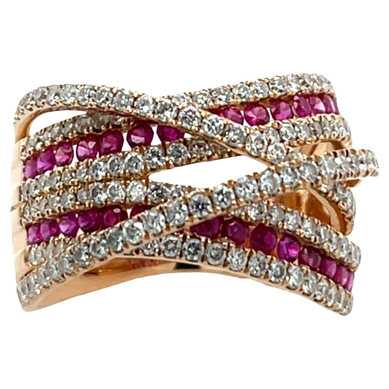 Bague habillée en or rose 18ct avec rubis et diamants