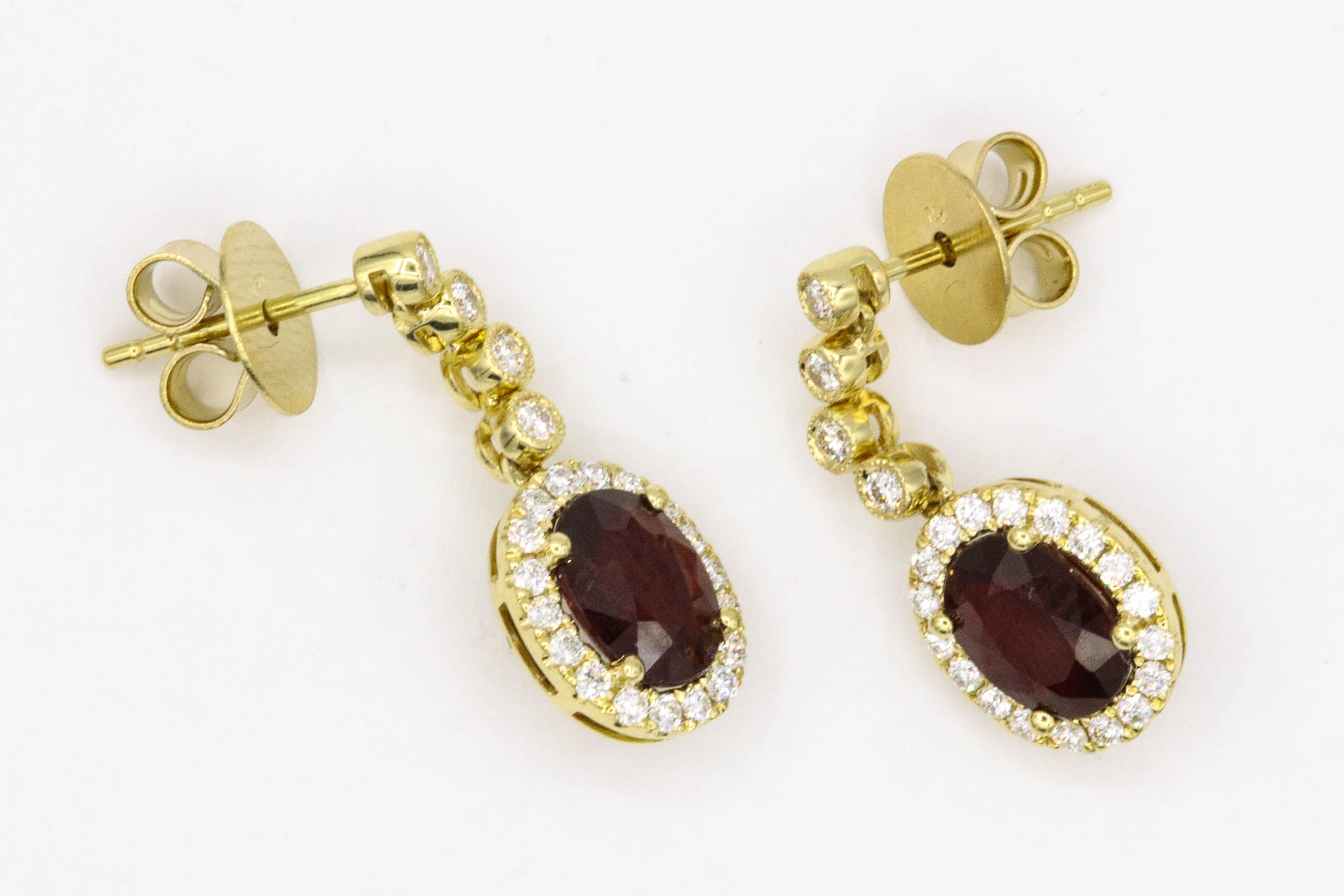 Women's Ruby Diamond Drop Earrings 3.46 Carat 18 Karat Yellow Gold