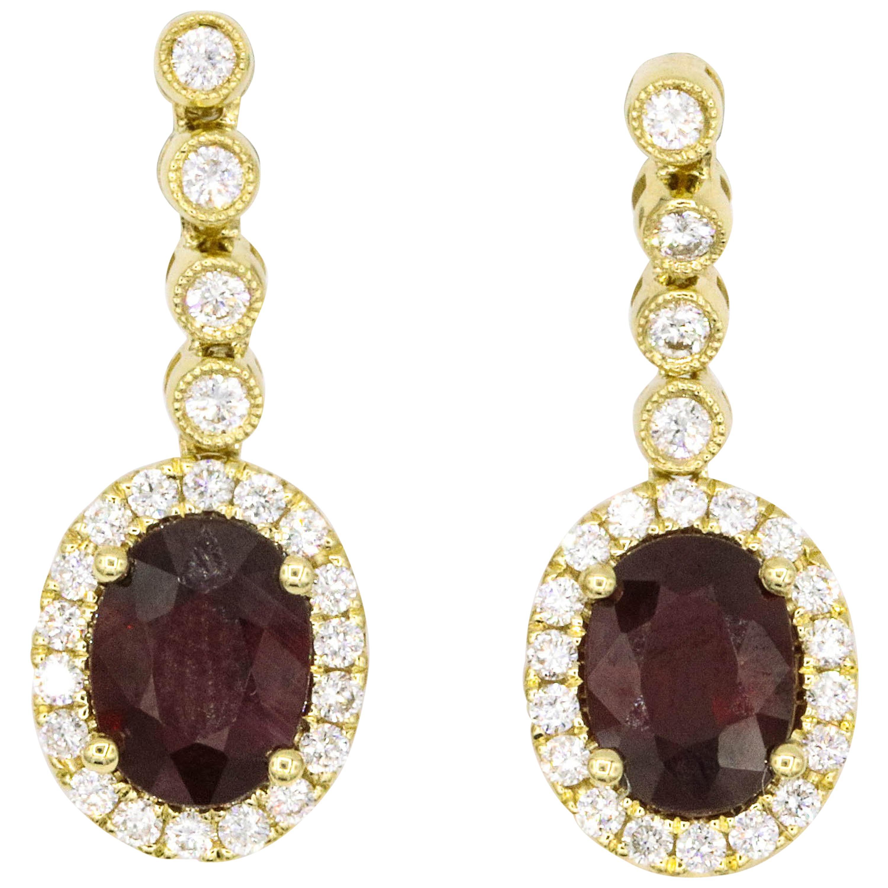 Ruby Diamond Drop Earrings 3.46 Carat 18 Karat Yellow Gold