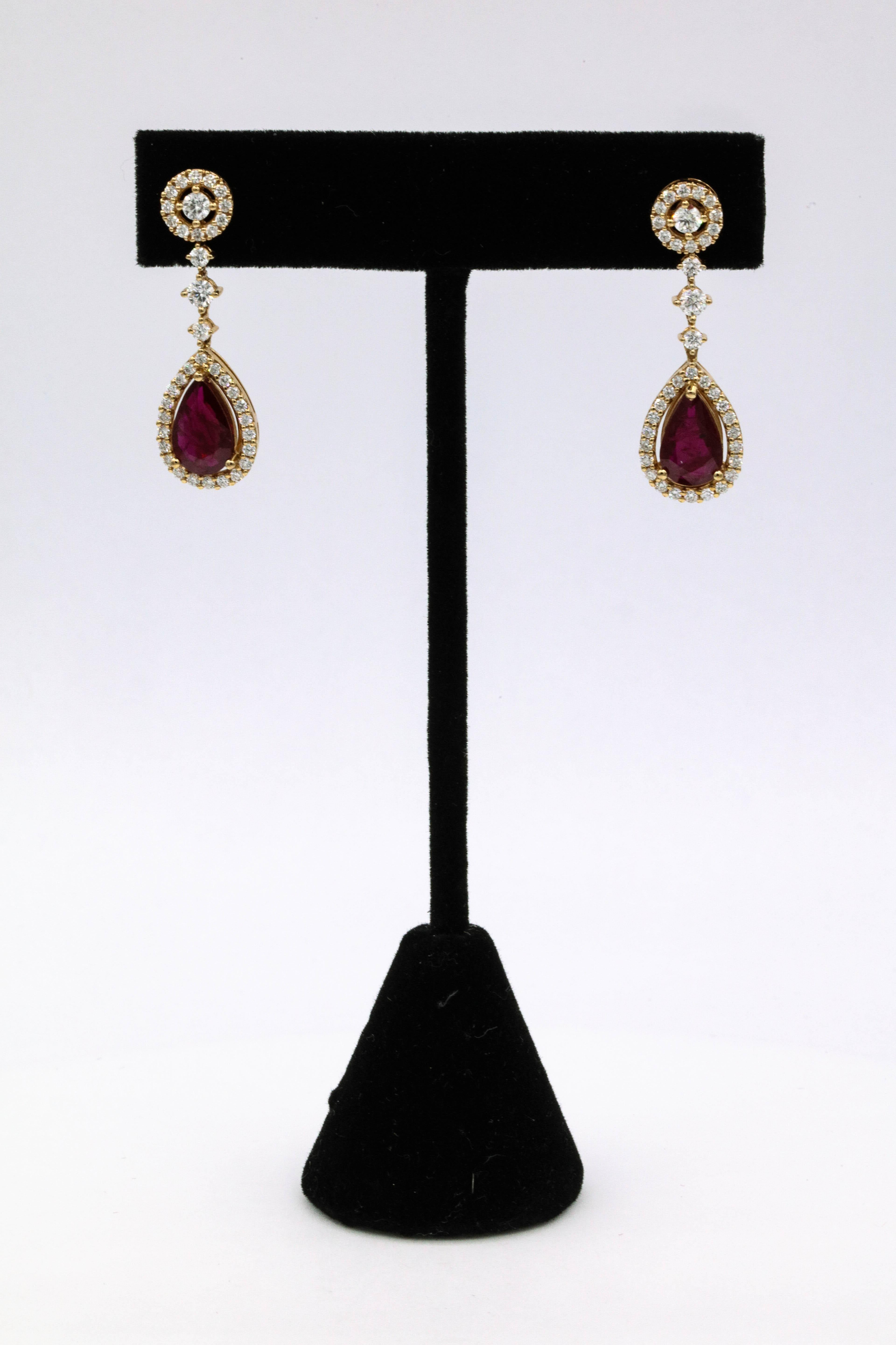 Contemporary Ruby Diamond Drop Earrings 4.69 Carat 18 Karat Rose Gold