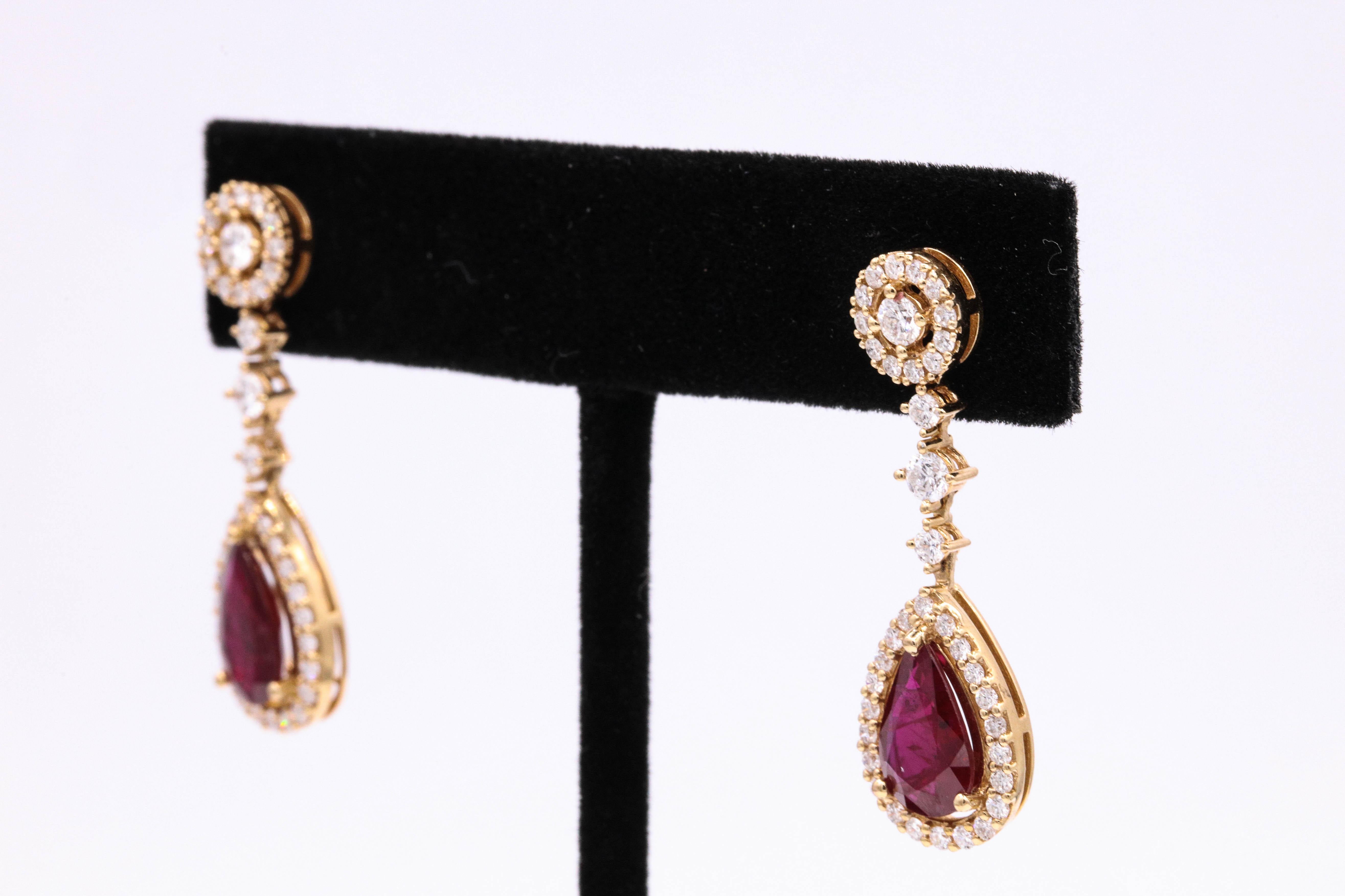 Ruby Diamond Drop Earrings 4.69 Carat 18 Karat Rose Gold In New Condition In New York, NY
