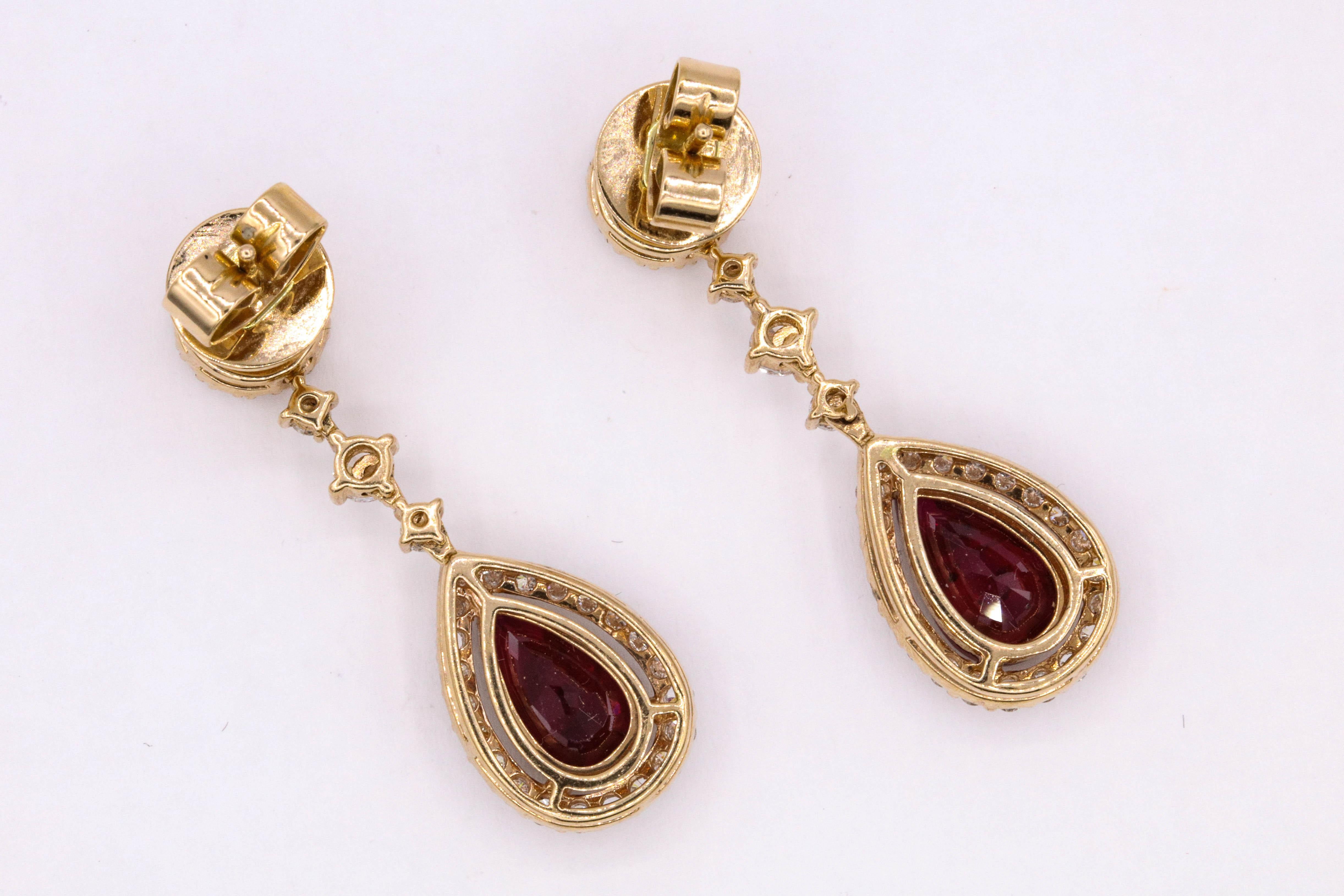 Women's Ruby Diamond Drop Earrings 4.69 Carat 18 Karat Rose Gold