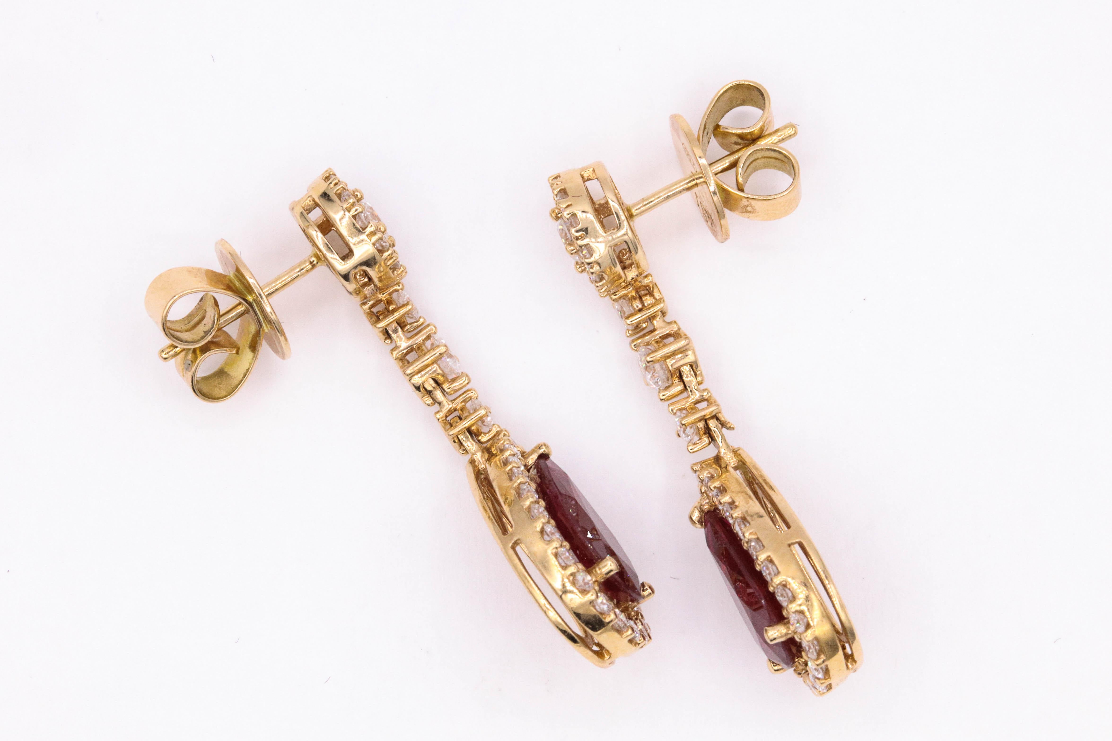 Ruby Diamond Drop Earrings 4.69 Carat 18 Karat Rose Gold 1