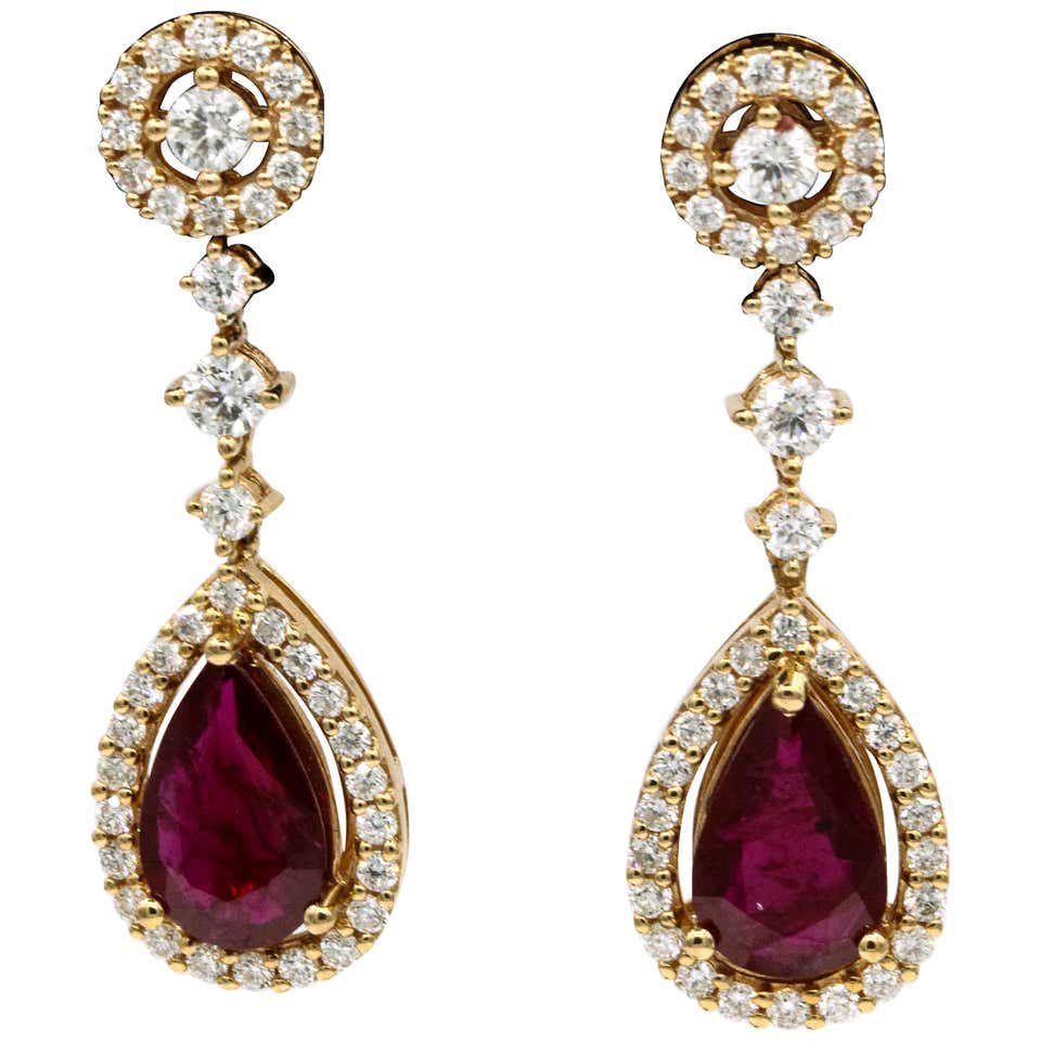 Ruby Diamond Drop Earrings 4.69 Carat 18 Karat Rose Gold For Sale at ...