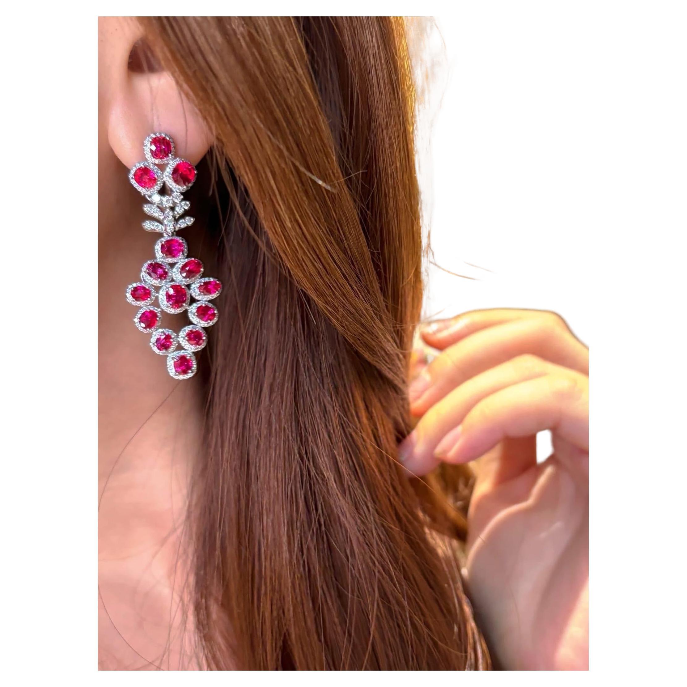 Ruby 
Diamond Drop Earrings – 8.64 TCW For Sale