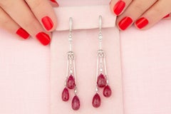 Ruby Diamond Drop Earrings Briolet Chandelier Design by Ella Gafter