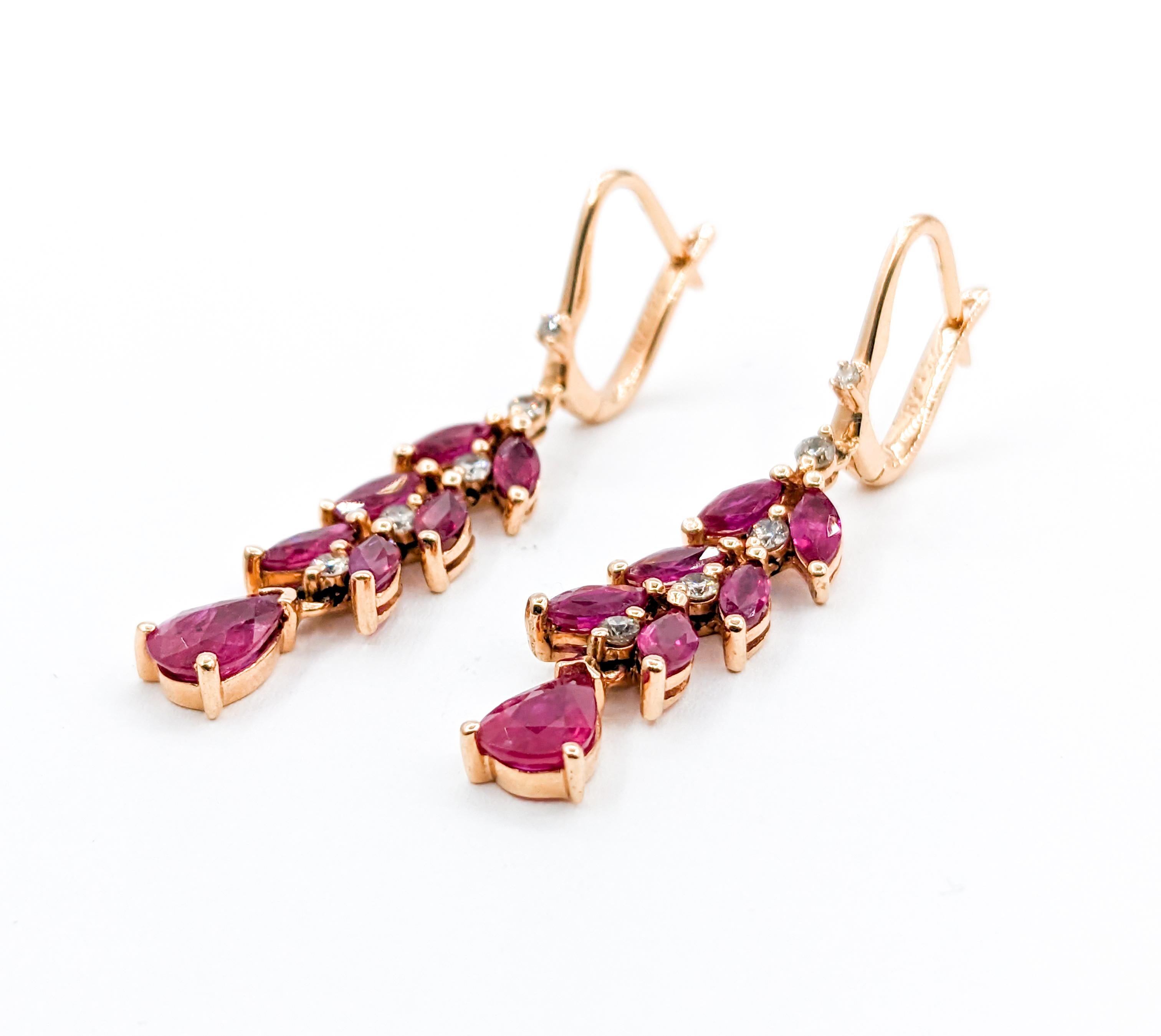 Ruby & Diamond Drop Earrings in Rose Gold For Sale 1