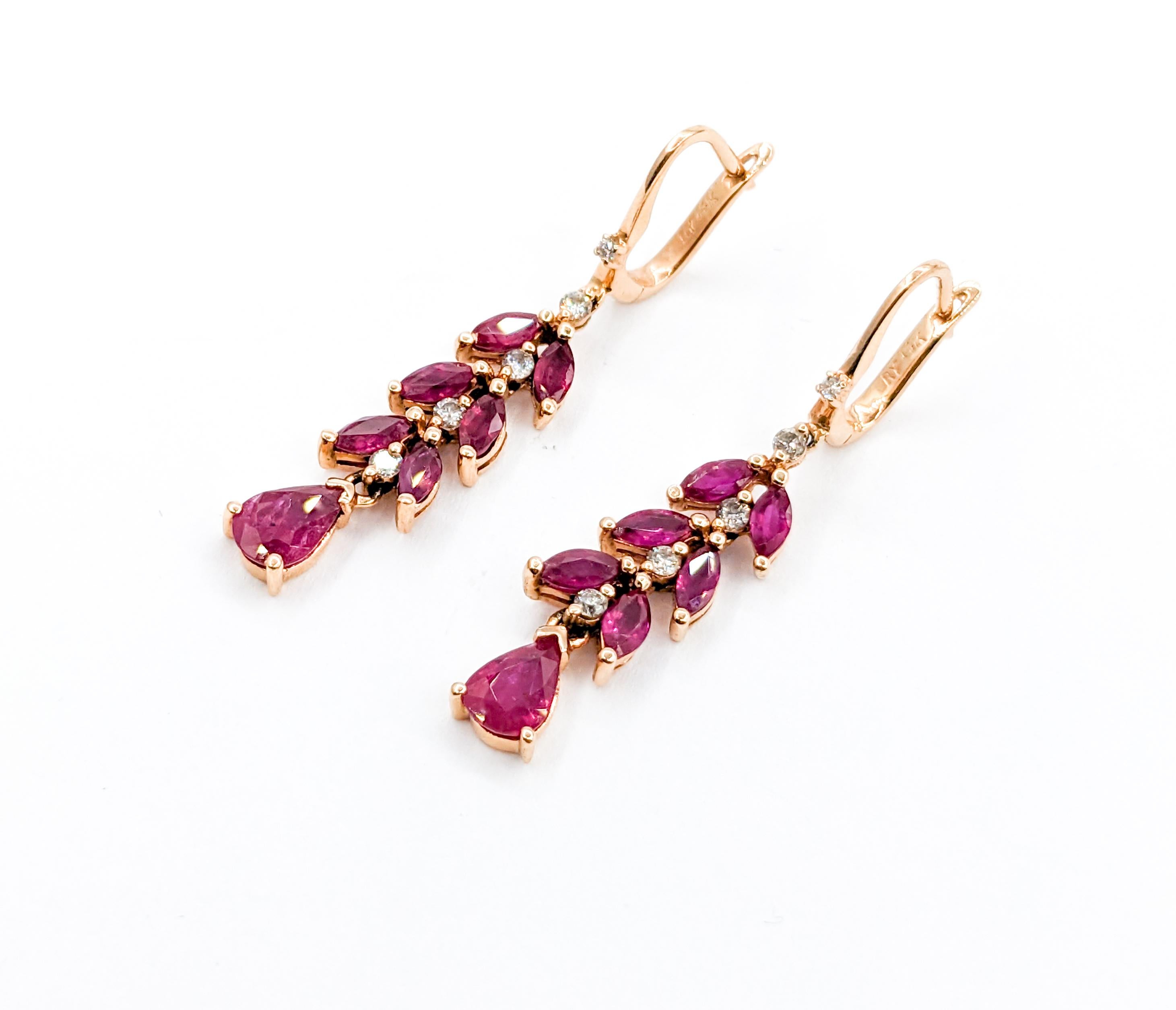 Ruby & Diamond Drop Earrings in Rose Gold For Sale 2