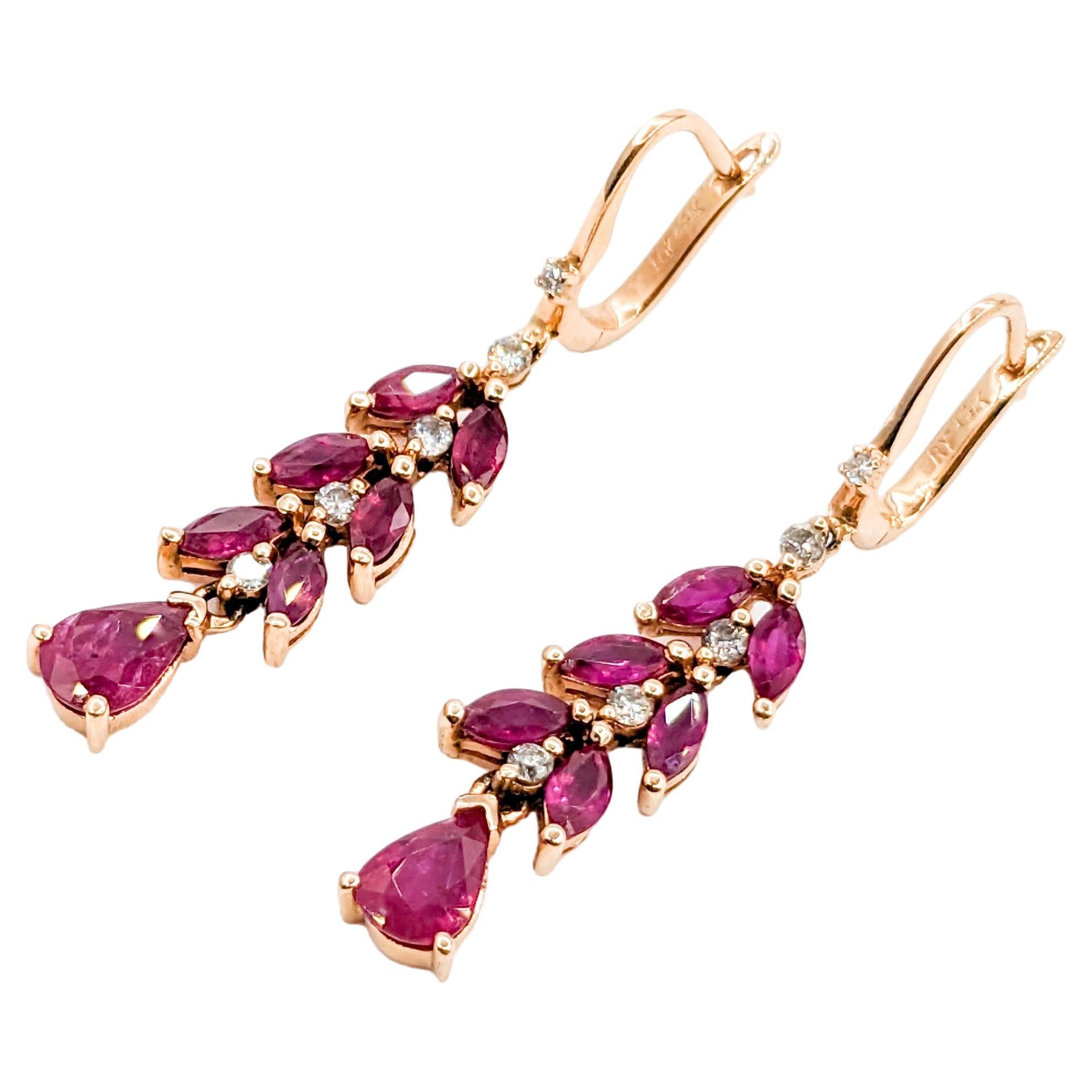 Ruby & Diamond Drop Earrings in Rose Gold For Sale