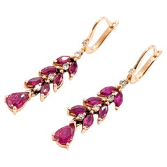 Retro Ruby & Diamond Drop Earrings in Rose Gold