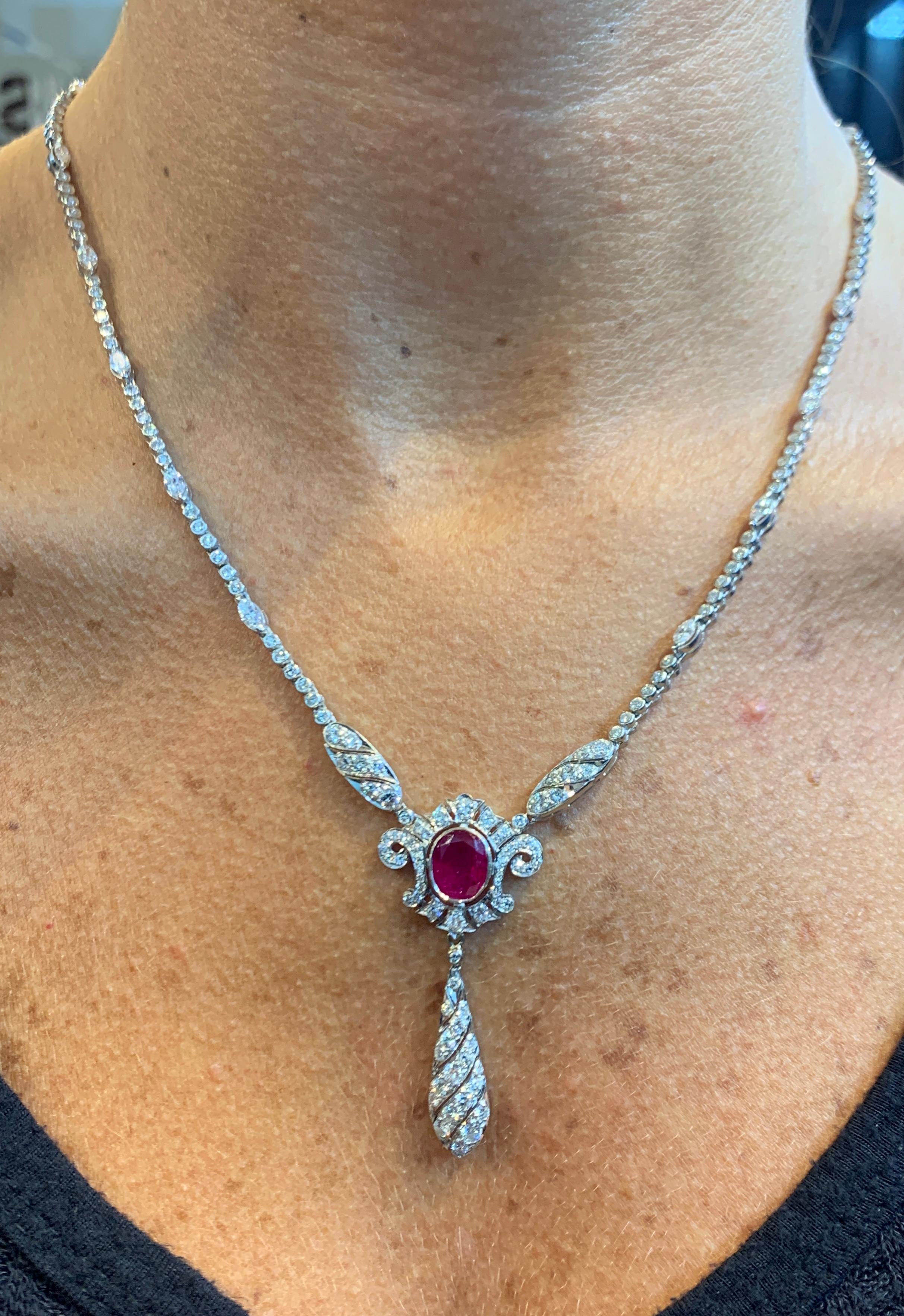 Ruby & Diamond Drop Necklace 
Ruby Weight: Approx 3.50 Cts 
Measurements: 18
