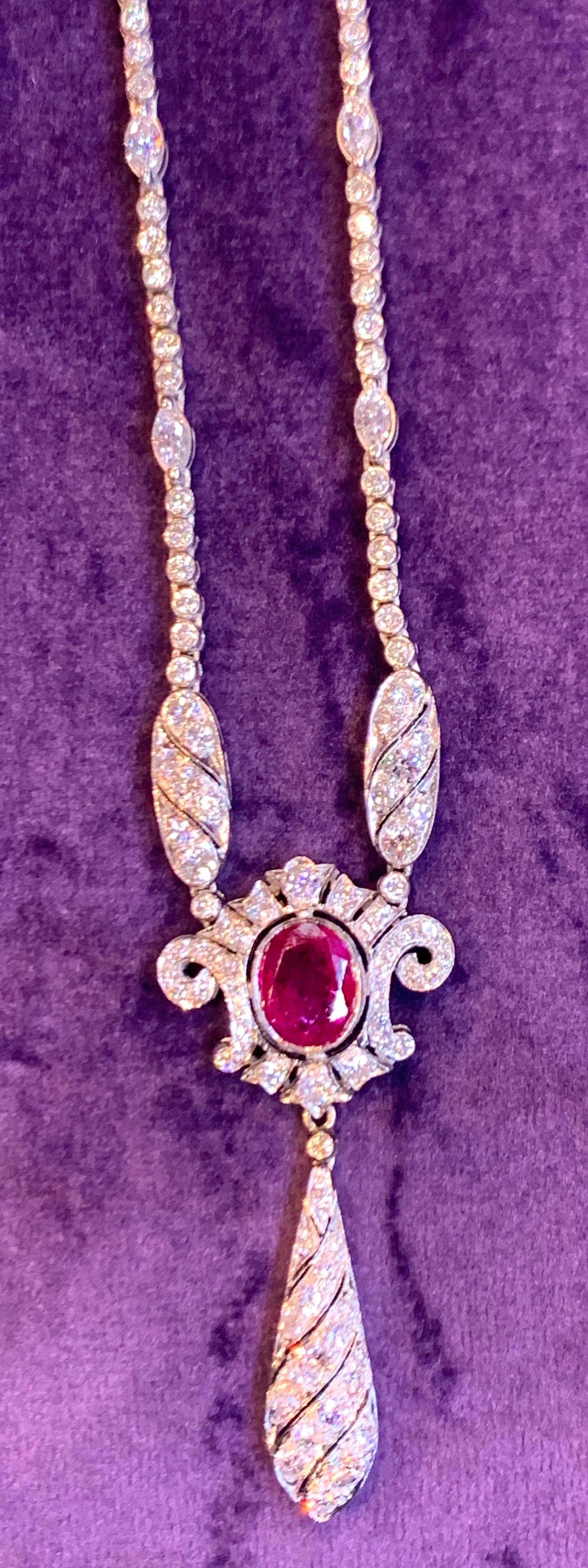 Ruby and Diamond Drop Necklace In Excellent Condition In New York, NY