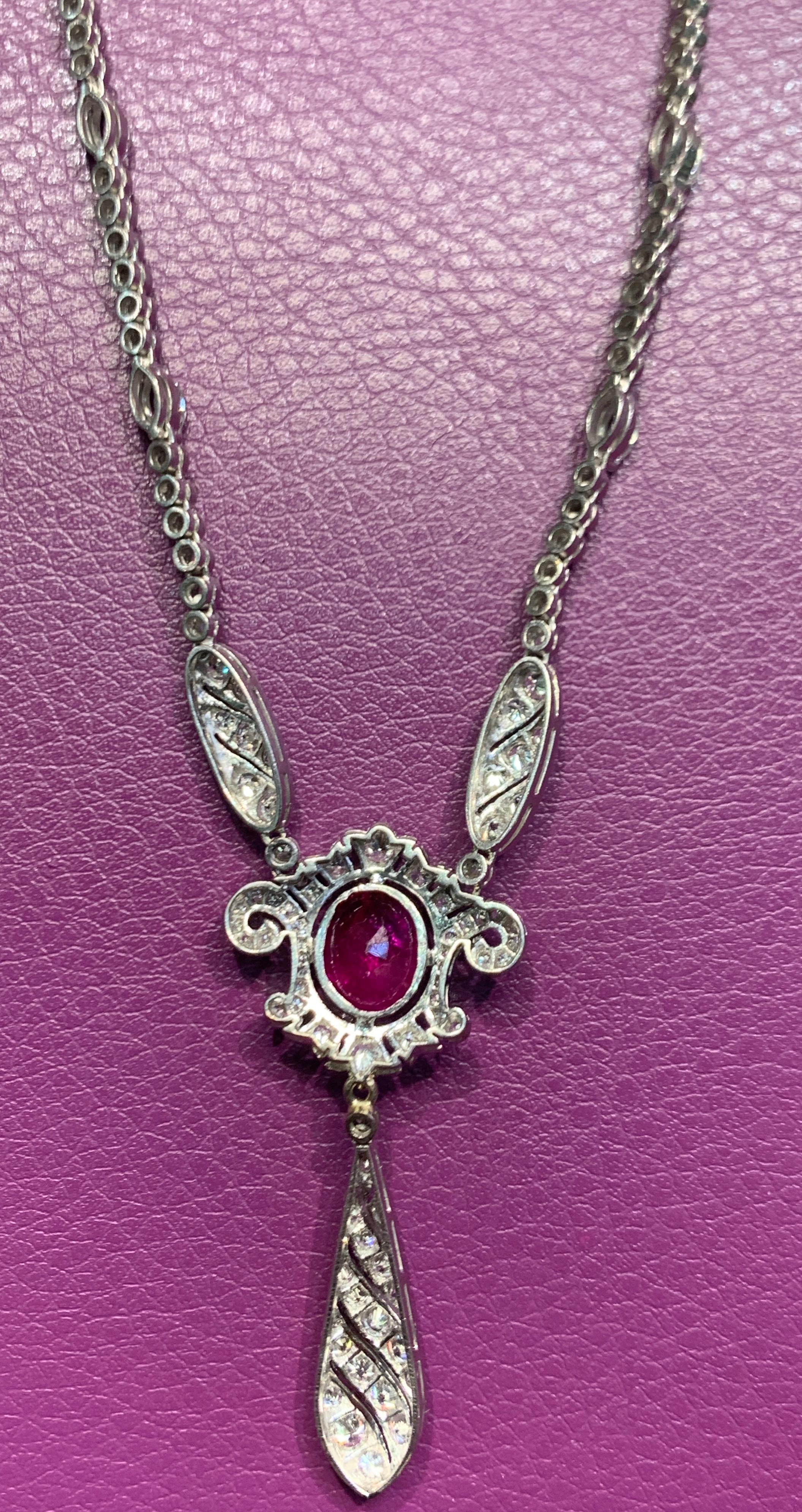 Women's Ruby and Diamond Drop Necklace