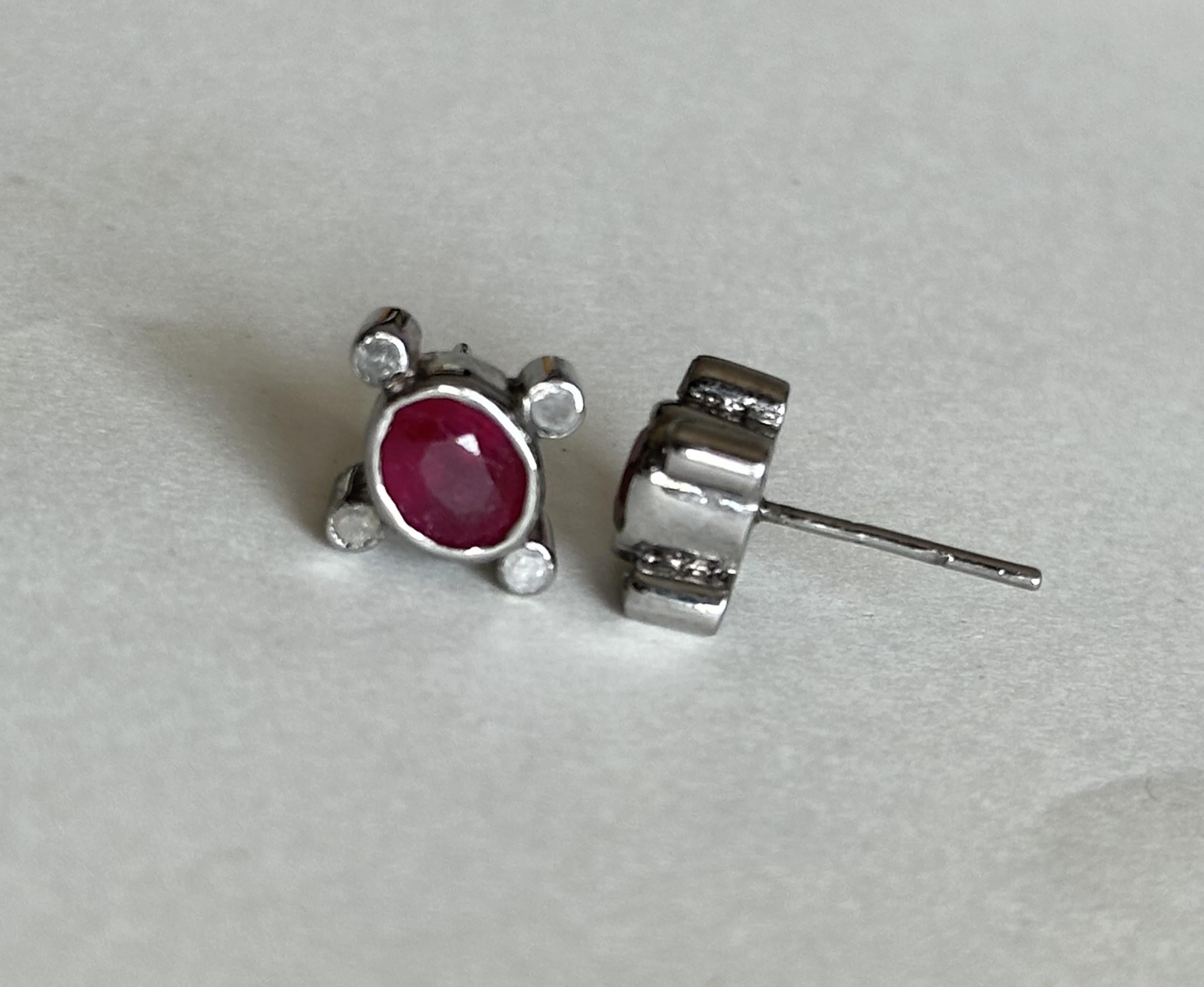 Art Deco Ruby diamond Earring Certified Natural Ruby 925 Sterling Silver Earring For Sale