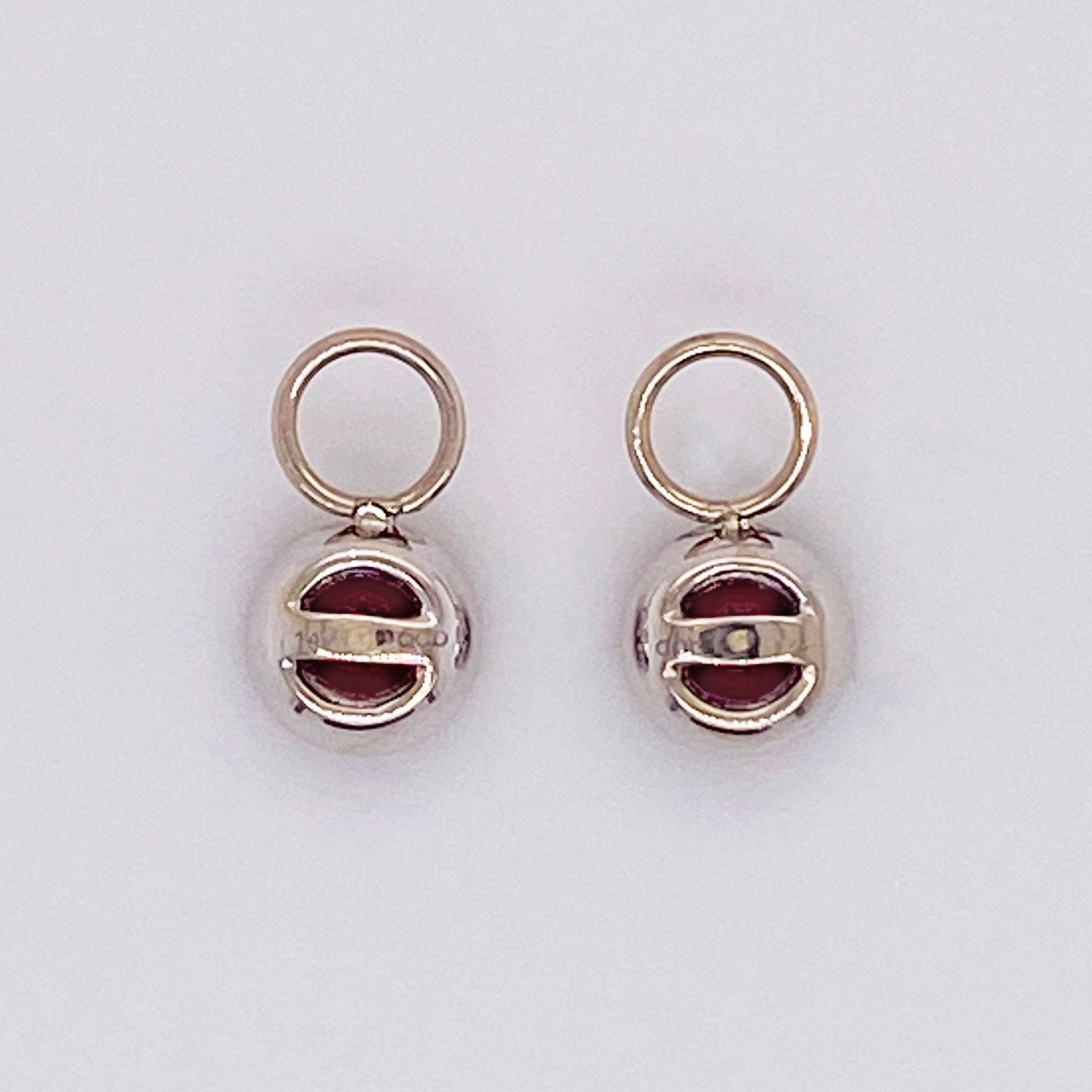 Modern Ruby Diamond Earring Charms Red Ruby, 14 Karat White Gold, Hoop Charm, .79 Carat For Sale
