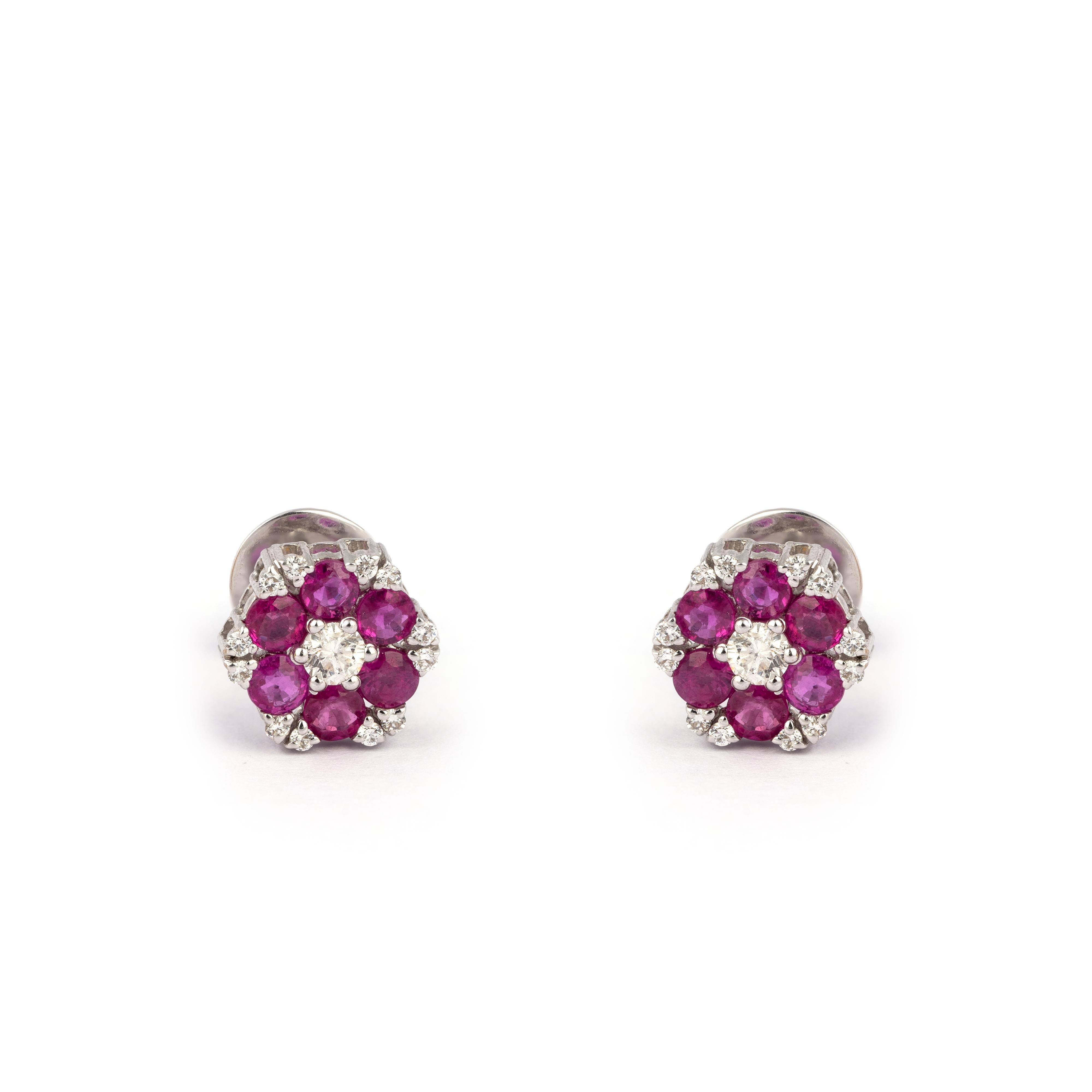 1.76cts Ruby & 0.49cts Diamond gold Earring In New Condition In jaipur, IN