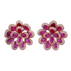 Boucle d'oreille rubis et diamant en or rose 18 carats