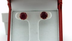 Ruby diamond earrings 14KT gold Halo ruby studs