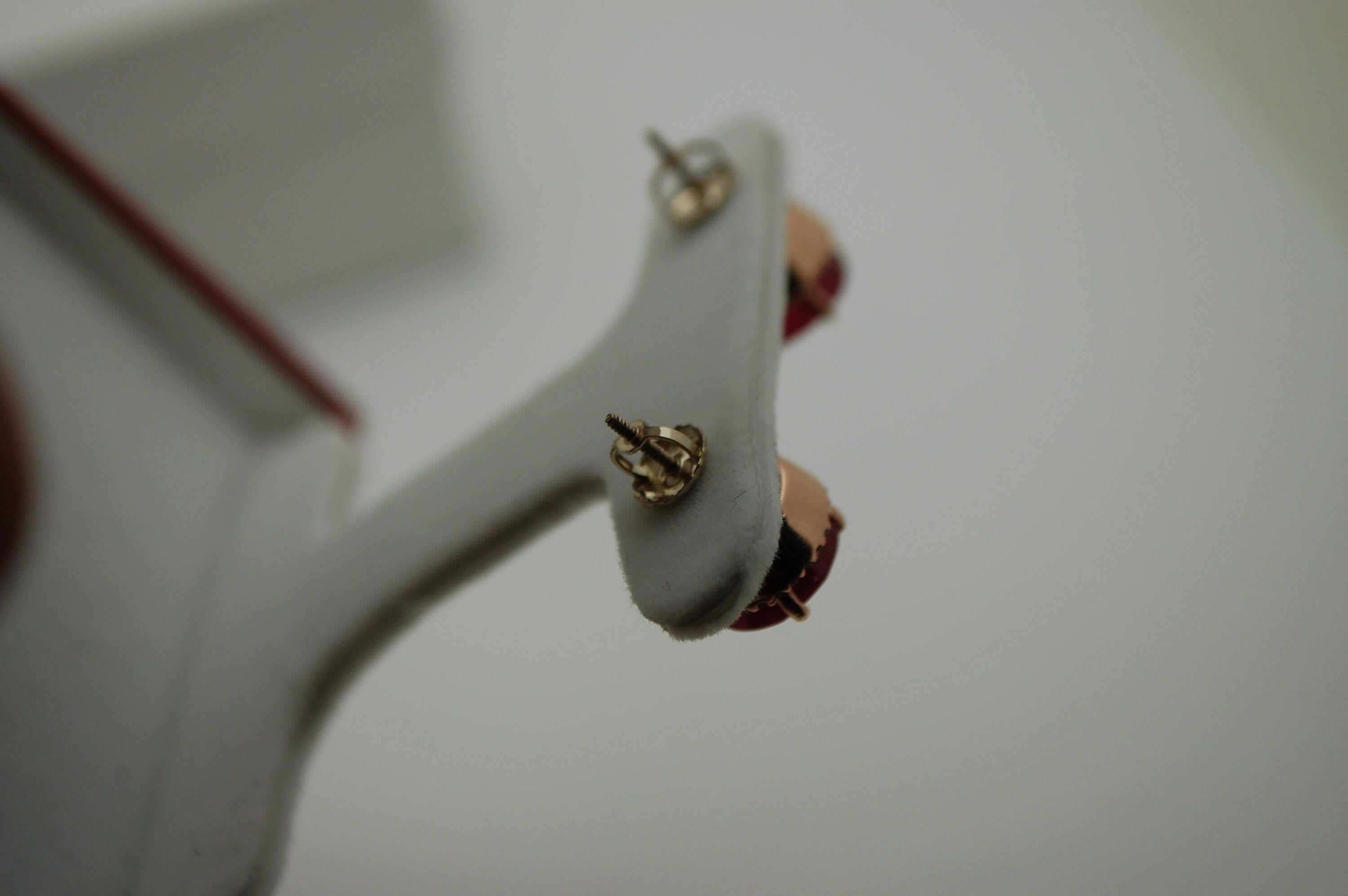 Pendientes de rubí y diamante Oro de 14 KT Pendientes de rubí Halo en venta 2