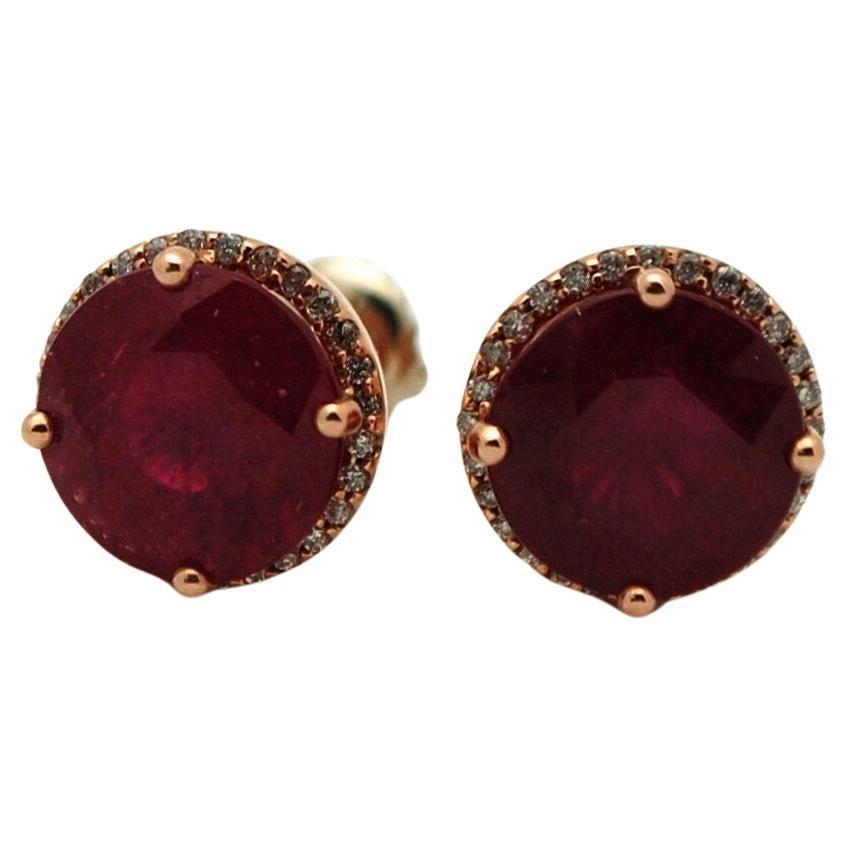 Ruby diamond earrings 14KT gold Halo ruby studs