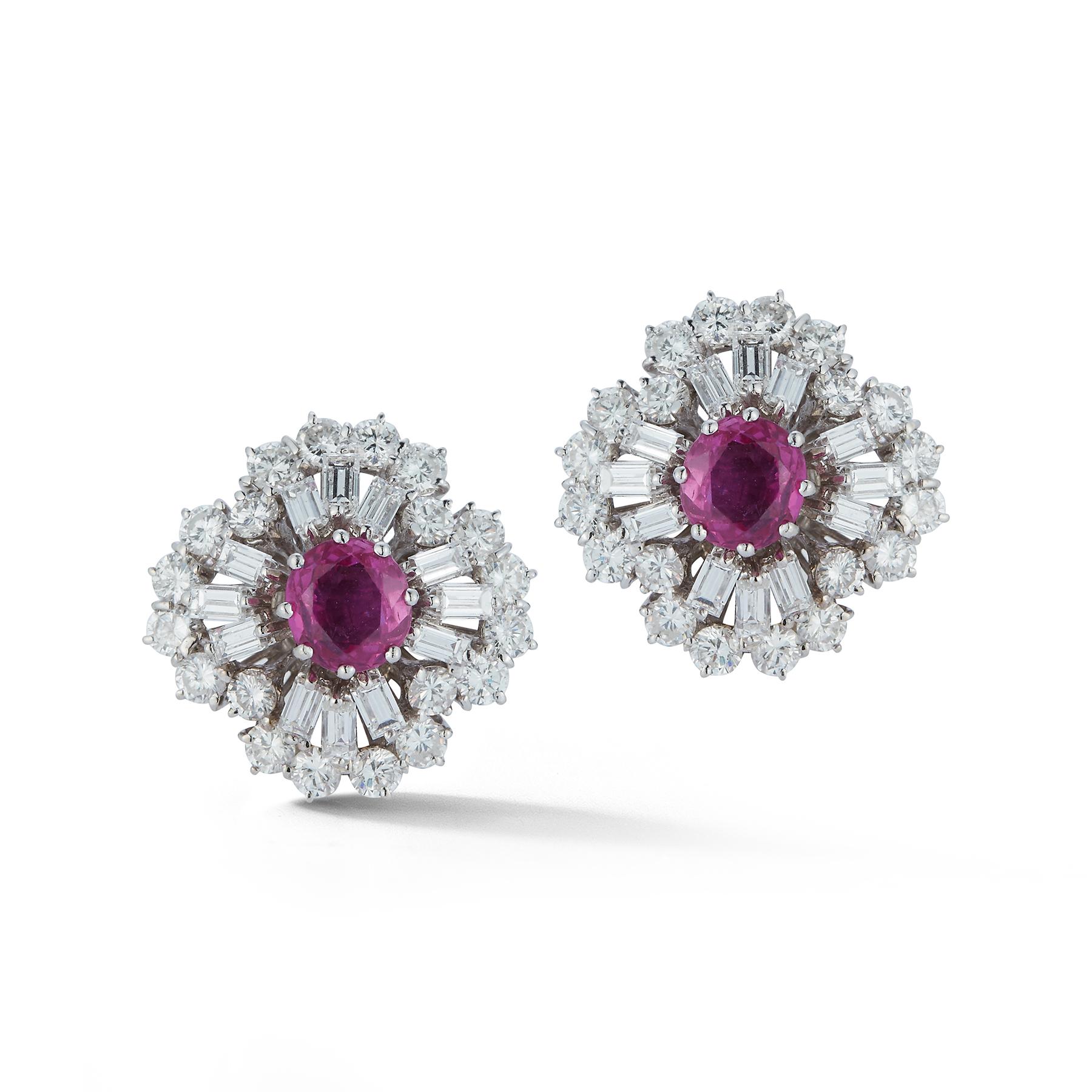 Round Cut Ruby & Diamond Earrings For Sale