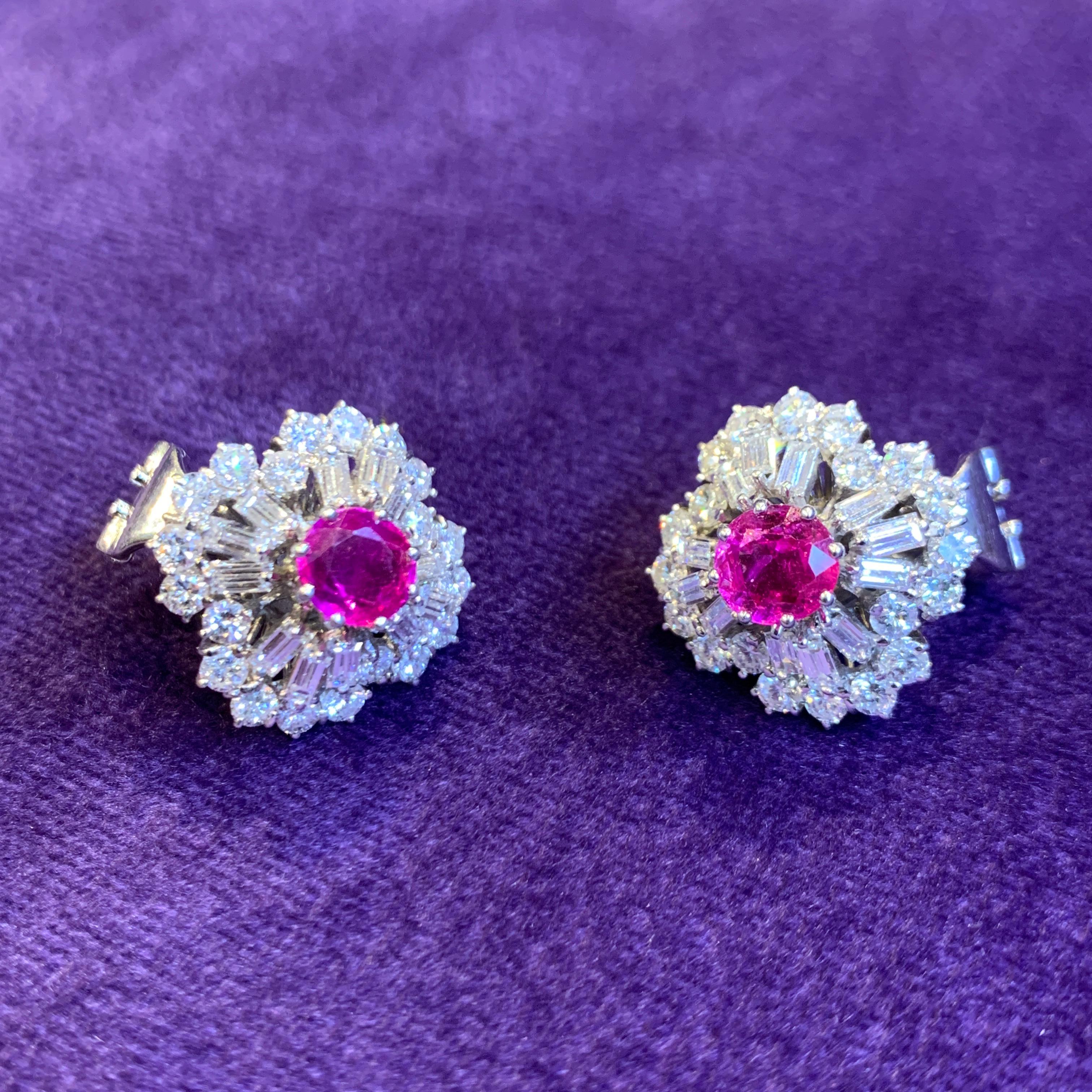 Ruby & Diamond Earrings In Excellent Condition For Sale In New York, NY