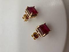 Pendientes de rubí y diamantes Pendientes halo 14KT oro amarillo RUBÍ NATURAL