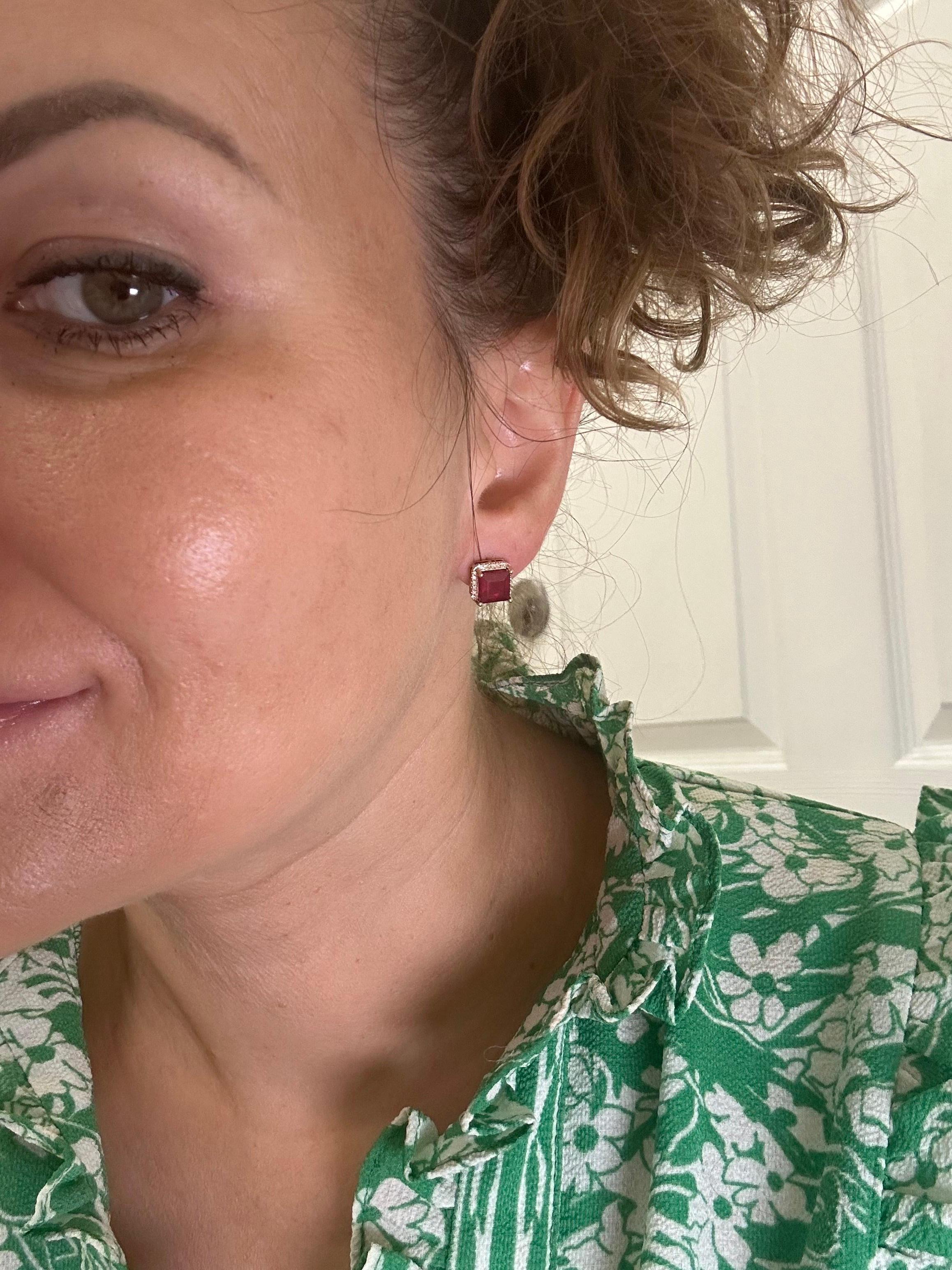 Ruby & Diamond earrings Halo earrings 14KT yellow gold NATURAL RUBY For Sale 1