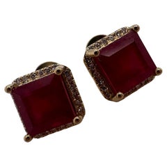 Ruby & Diamond earrings Halo earrings 14KT yellow gold NATURAL RUBY