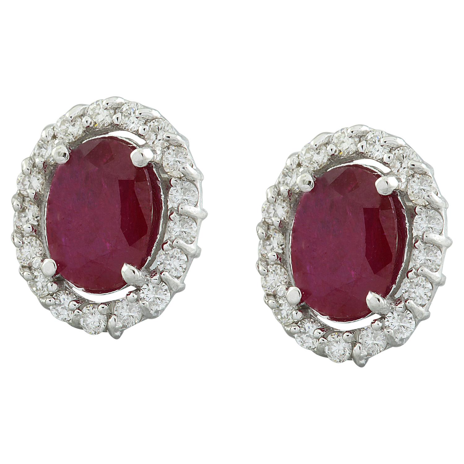 Women's Ruby Diamond Earrings In 14 Karat White Gold For Sale