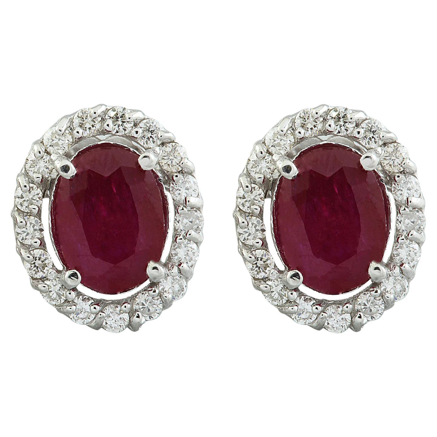 Ruby Diamond Earrings In 14 Karat White Gold For Sale