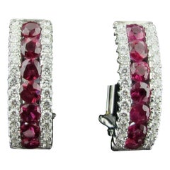 Ruby and Diamond Earrings Set in 18 Karat White Gold