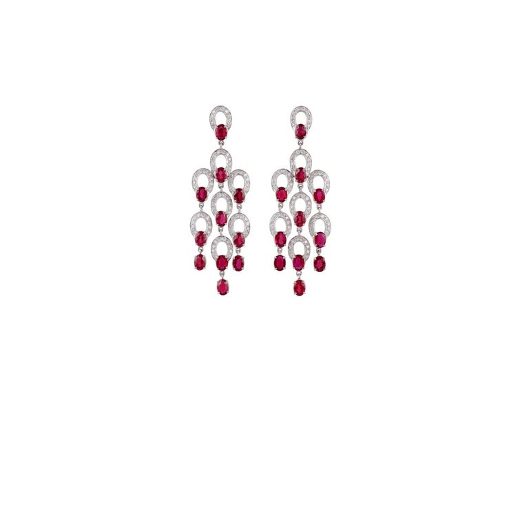 Ruby and Diamond Earrings Studded in 18K White Gold For Sale at 1stDibs