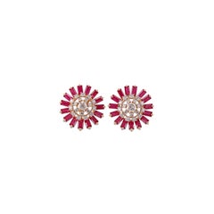 Ruby & Diamond Earrings Studded in 18k Yellow Gold