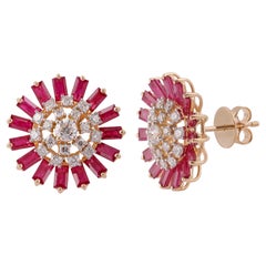 Ruby & Diamond Earrings Studded in 18k Yellow Gold