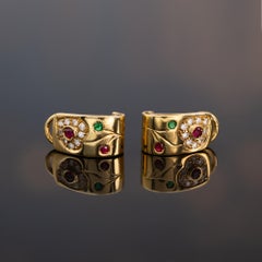 Pendientes Oro Amarillo 18K Rubí Diamante Esmeralda