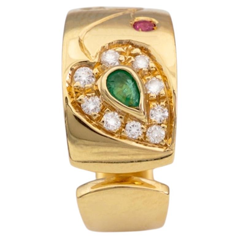 Ruby Diamond Emerald 18K Yellow Gold Ring For Sale