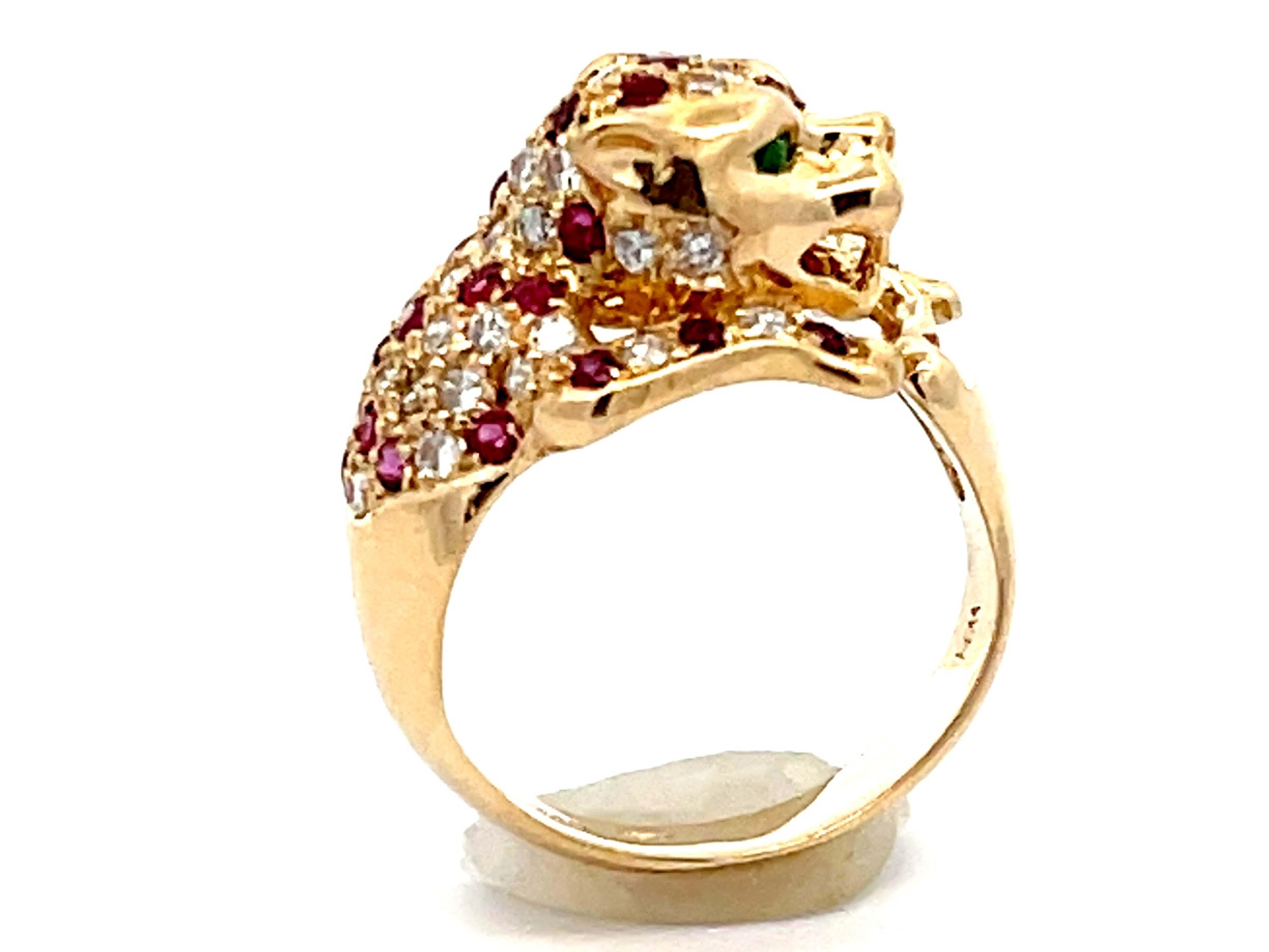Jaguar-Ring aus 14k Gelbgold mit Rubin, Diamant und Smaragd für das Auge im Zustand „Hervorragend“ im Angebot in Honolulu, HI