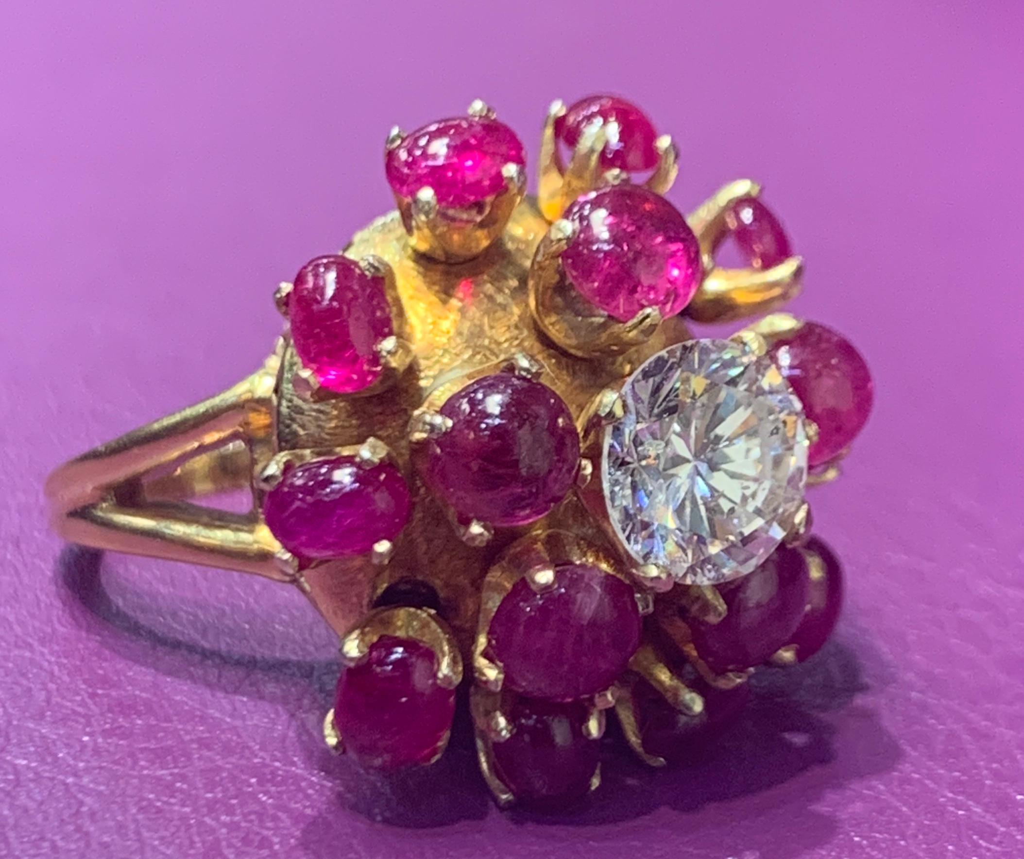 Round Cut Ruby and Diamond En Tremblant Cocktail Ring