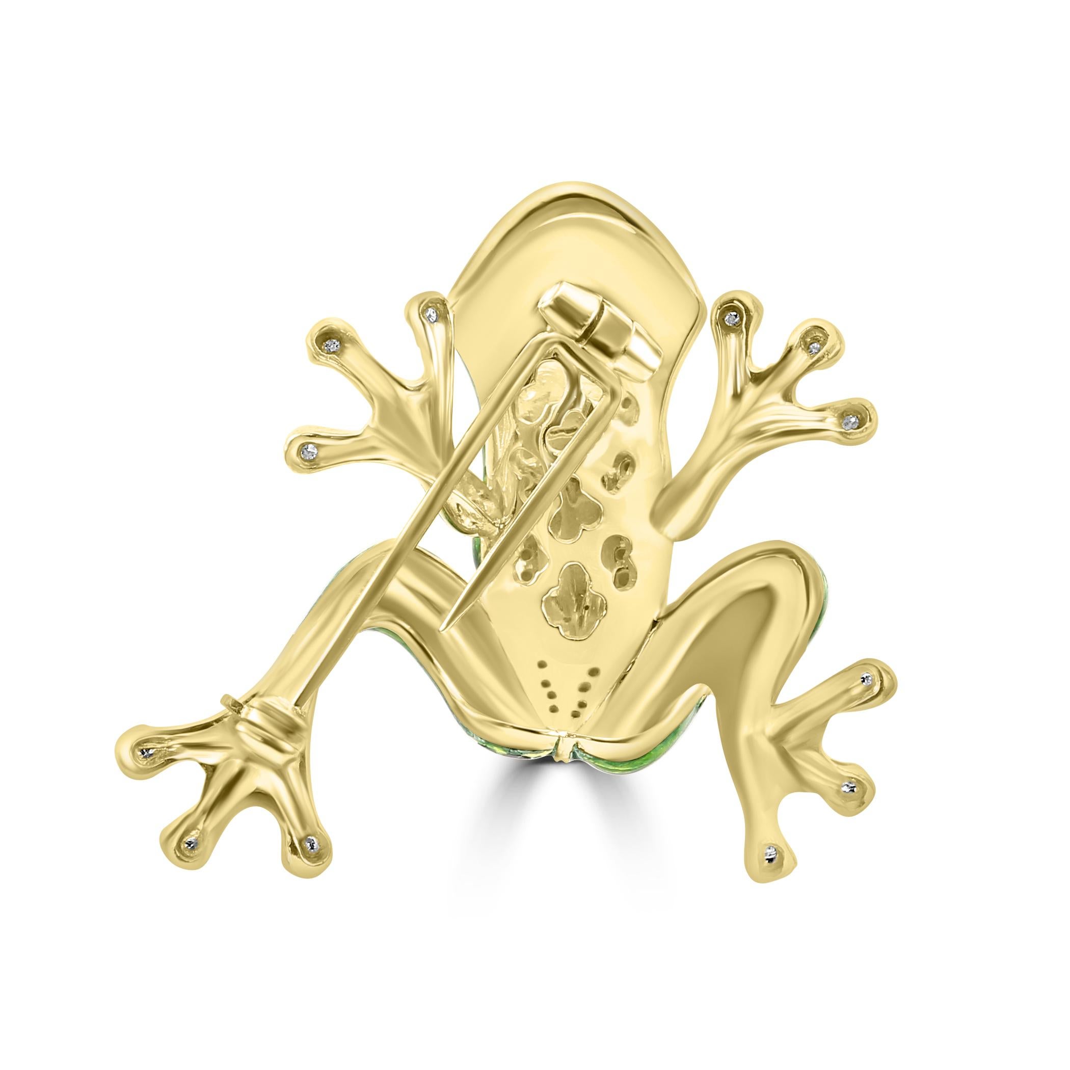 Broche de Moda de Lujo Rana de Colores en Oro Amarillo de 18 Kilates con Rubí, Diamante y Esmalte en Nuevo estado para la venta en New York, NY