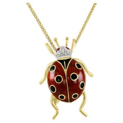 Ruby, Diamond, & Enamel 18 Karat Yellow Gold Ladybug Luxury Brooch/Pendant
