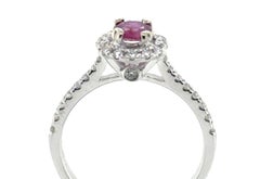Bague de fiançailles halo en or blanc 14 carats avec rubis et diamants 1 carat, neuve, pierre de naissance de juillet