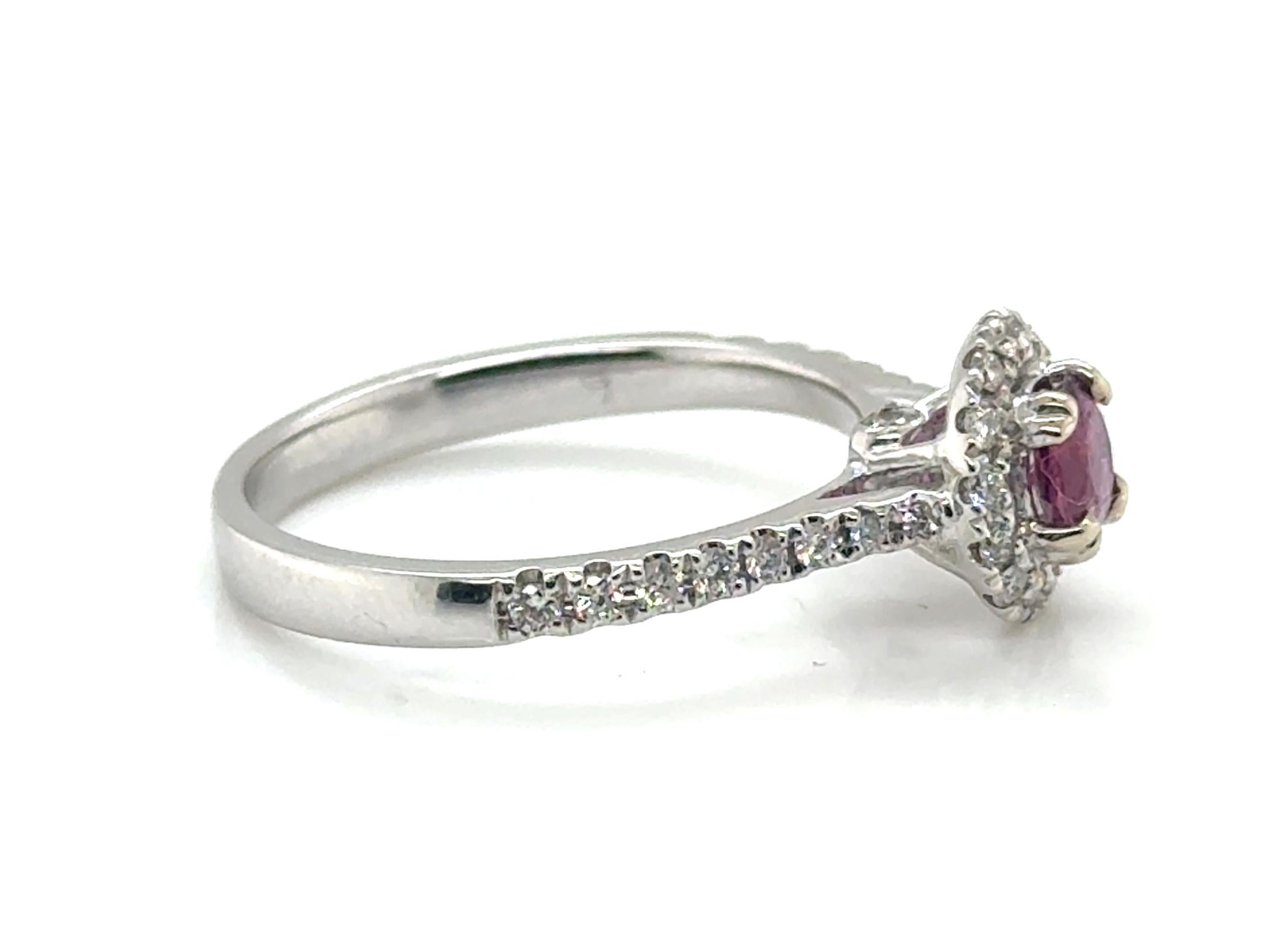 Round Cut Ruby Diamond Engagement Ring 1cttw Halo 14K White Gold Brand New July Birthstone For Sale