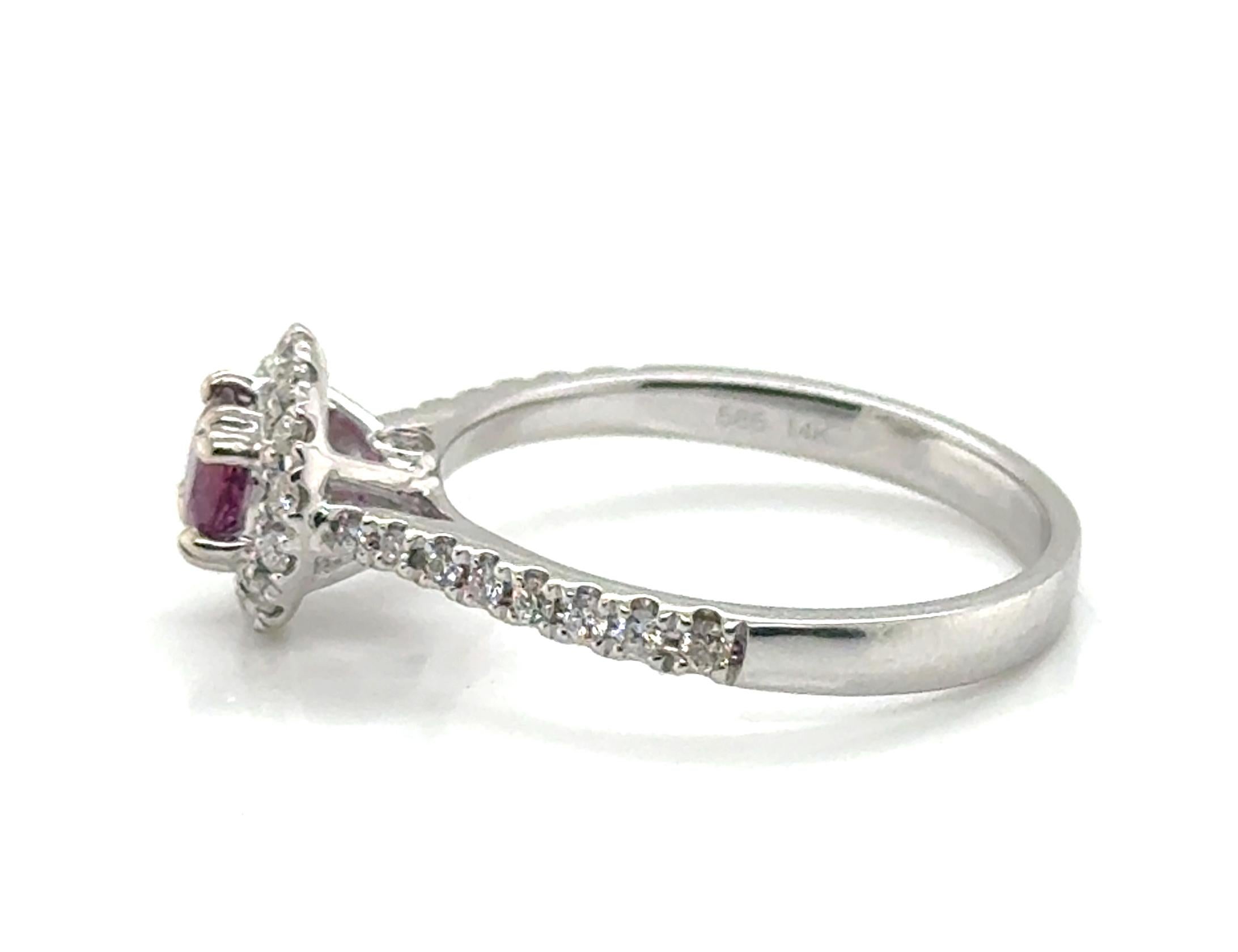 Ruby Diamond Engagement Ring 1cttw Halo 14K White Gold Brand New July Birthstone In New Condition For Sale In Dearborn, MI