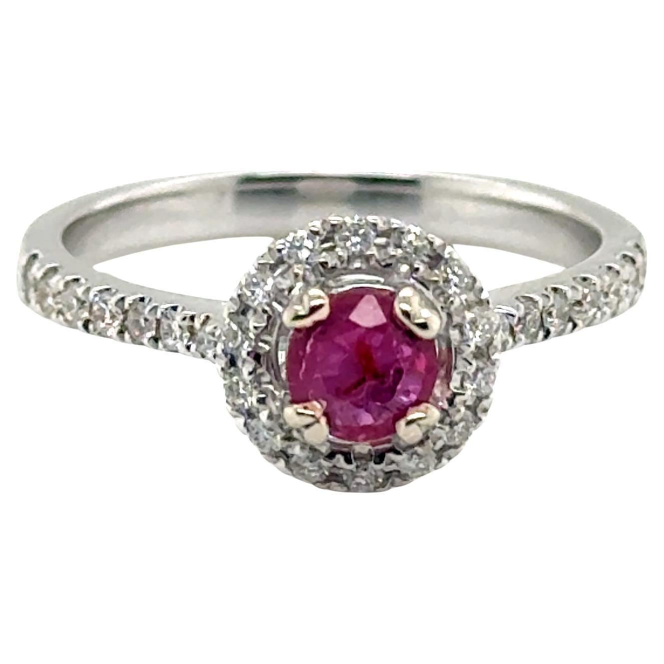 Ruby Diamond Engagement Ring 1cttw Halo 14K White Gold Brand New July Birthstone For Sale